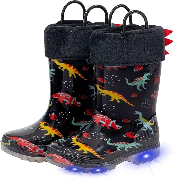 EUXTERPA Bottes de pluie pour enfants — lumineuses ou unies, imperméables, doublure polaire chaude, garçons & filles