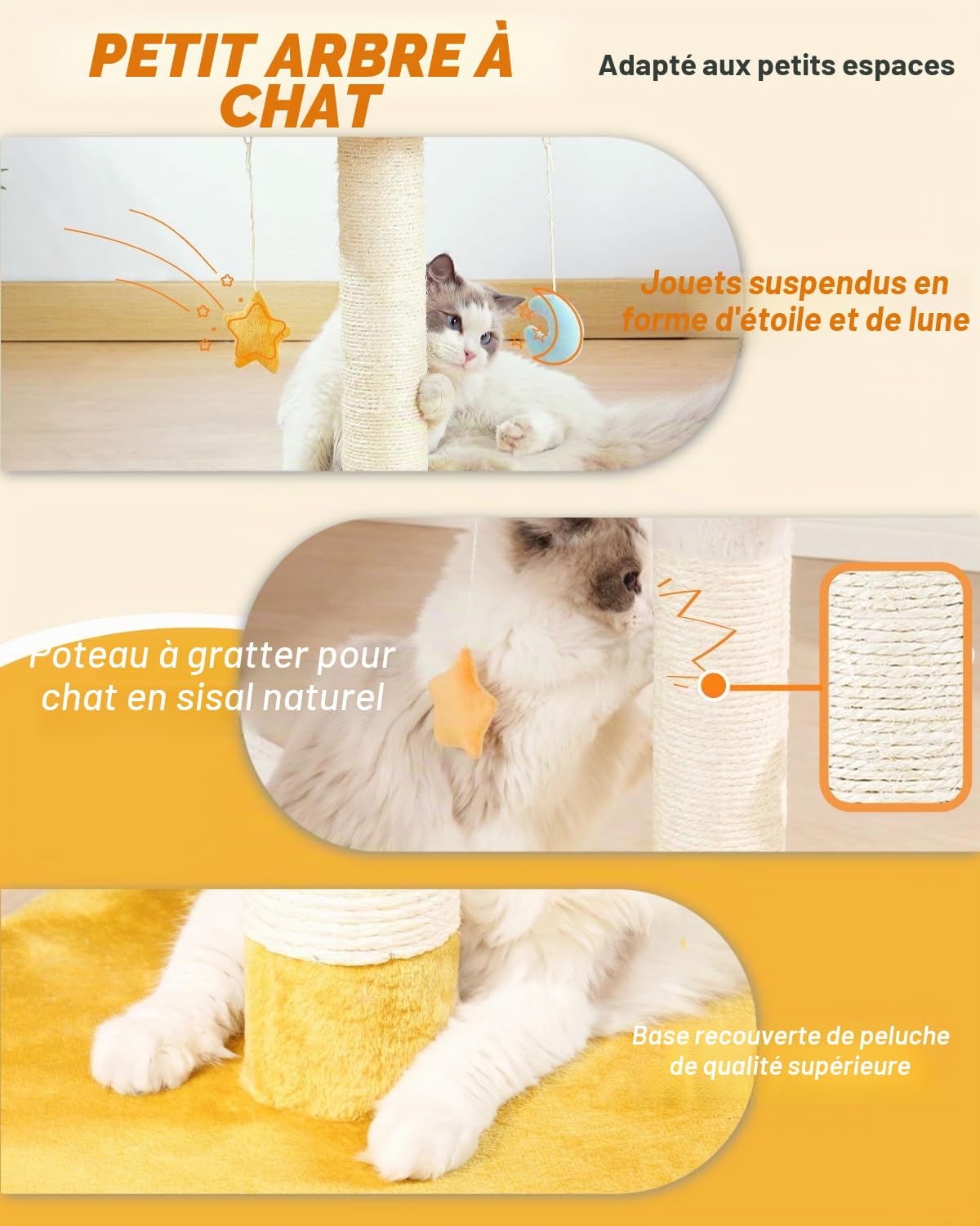 Happi N Pets Arbre à Chat Nuage avec Lit d'Intérieur, Griffoir en Sisal Naturel, Perchoir Doux et Confortable pour Chatons et Chats Adultes, Petite Tour avec Jouets