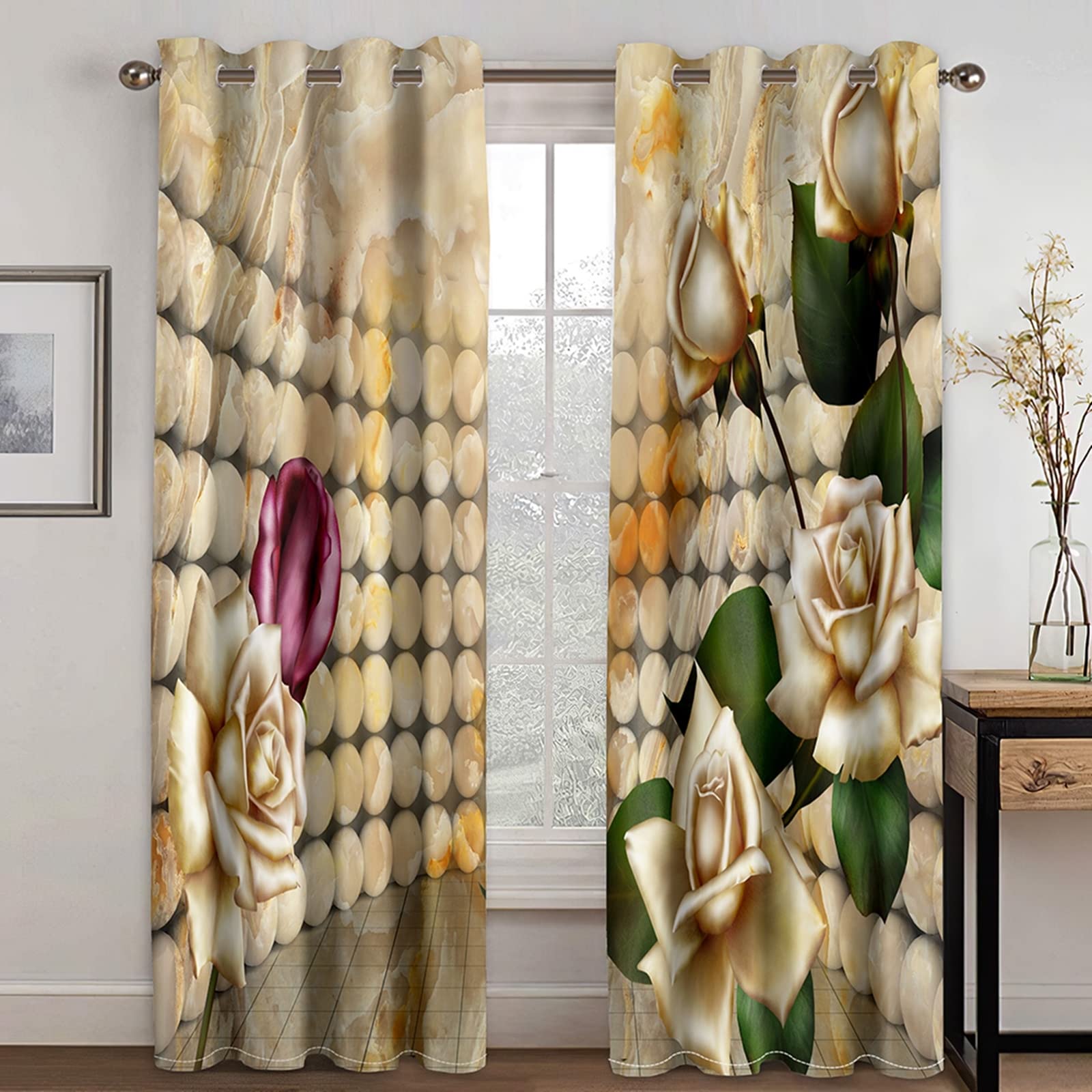 AMDXD Lot Rideau Multicolore, Rideaux Motif de Fleurs Rideau Polyester 274x244cm