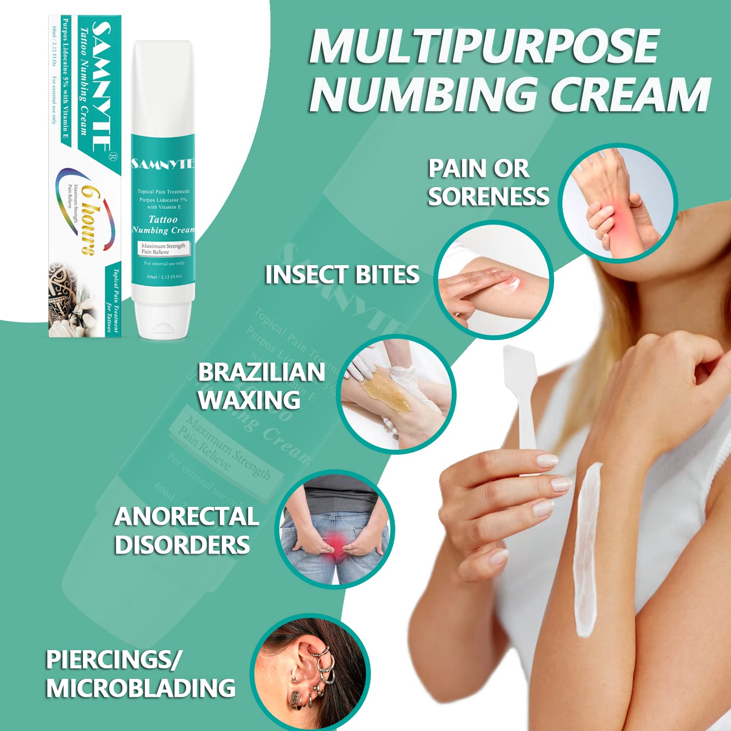 SAMNYTE Tattoo Numbing Cream, Lasts 68 Hours Painless Anesthetic, 5