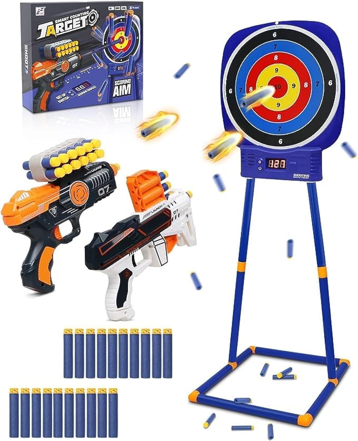 UKR Electronic Shooting Target Toys for 3+ Years Old Boys, Round Digital Scoring Game with 2 Foam Dart Blaster