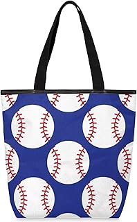 Sacolas de lona com zíper e bolso interno, bolsa de ombro feminina casual bolsa de mão com estampa esportiva de beisebol, bolsas de compras reutilizáveis de cozinha, bolsas de lona para uso em bolsas de livros, sacolas de compras, sacolas de presente, Multicor