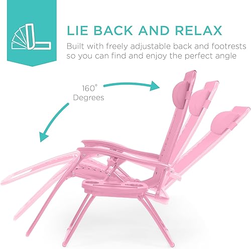 Miniatura 193 de Best Choice Products Juego de 2 sillas reclinables ajustables de malla de acero con gravedad cero con almohadas y bandejas portavasos, color arena