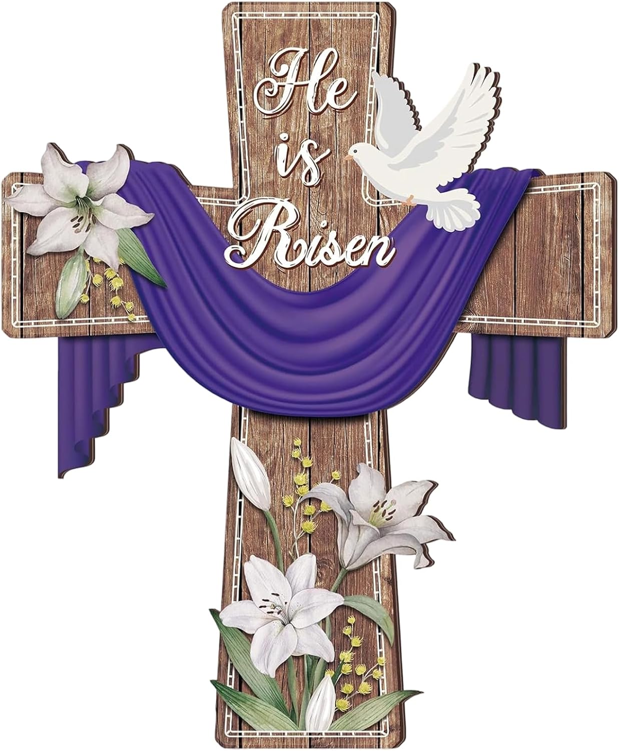 5 FT Easter He is Risen Yard Sign Religious Cross Sheep Cardboard Cutout Waterproof Stand-up Life Size Photo Booth Props for Spring Home Outdoor Garden Spring Easter Party Decorations (1, Cross)
