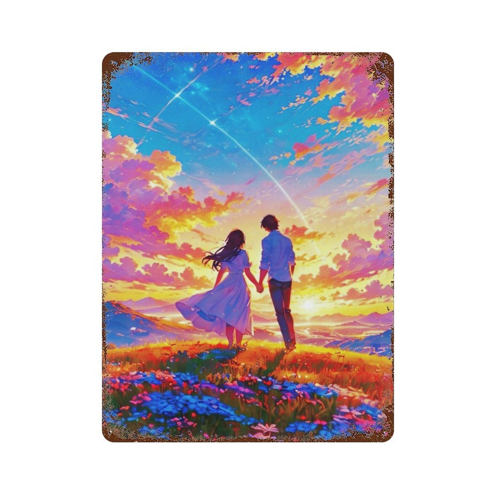 Rust Effect Sunset Love Aged Metal Wall Plaque 15.7"x11.8", Farmhouse Wall Decor for Office, Studio And Wall Decor
