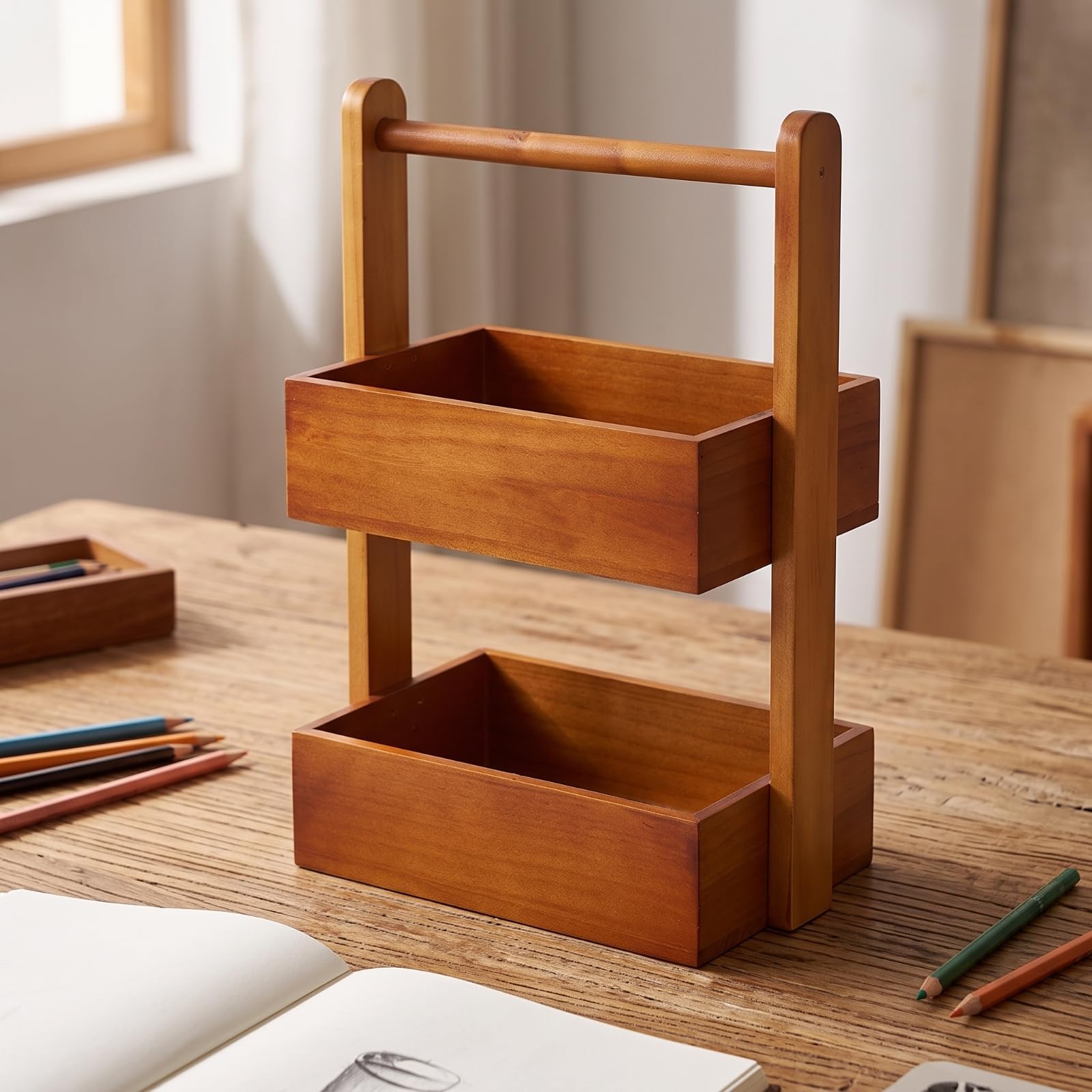 Ronyme Scaffale Porta Cosmetici Organizer Cosmetico Ripiano Trucco Mensola Legno con Due Piani E Lati Arrotondati Pino Stile Decorativo Compatto Adatto per