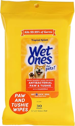 Wet Ones for Pets Paw & Tushie - Toallitas para perros con manzanilla, aroma tropical Splash - Toallitas limpiadoras para patas y glúteos entre