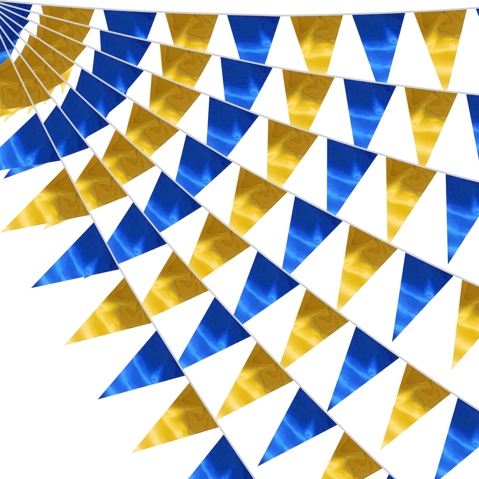 64FT Navy-Blue Gold Triangle Pennant Banner Flag Metallic Fabric Bunting Garland for Christmas Graduation Retirement Birthday Wedding Bridal Shower Nautical Ahoy Achor Party Decorations Supply
