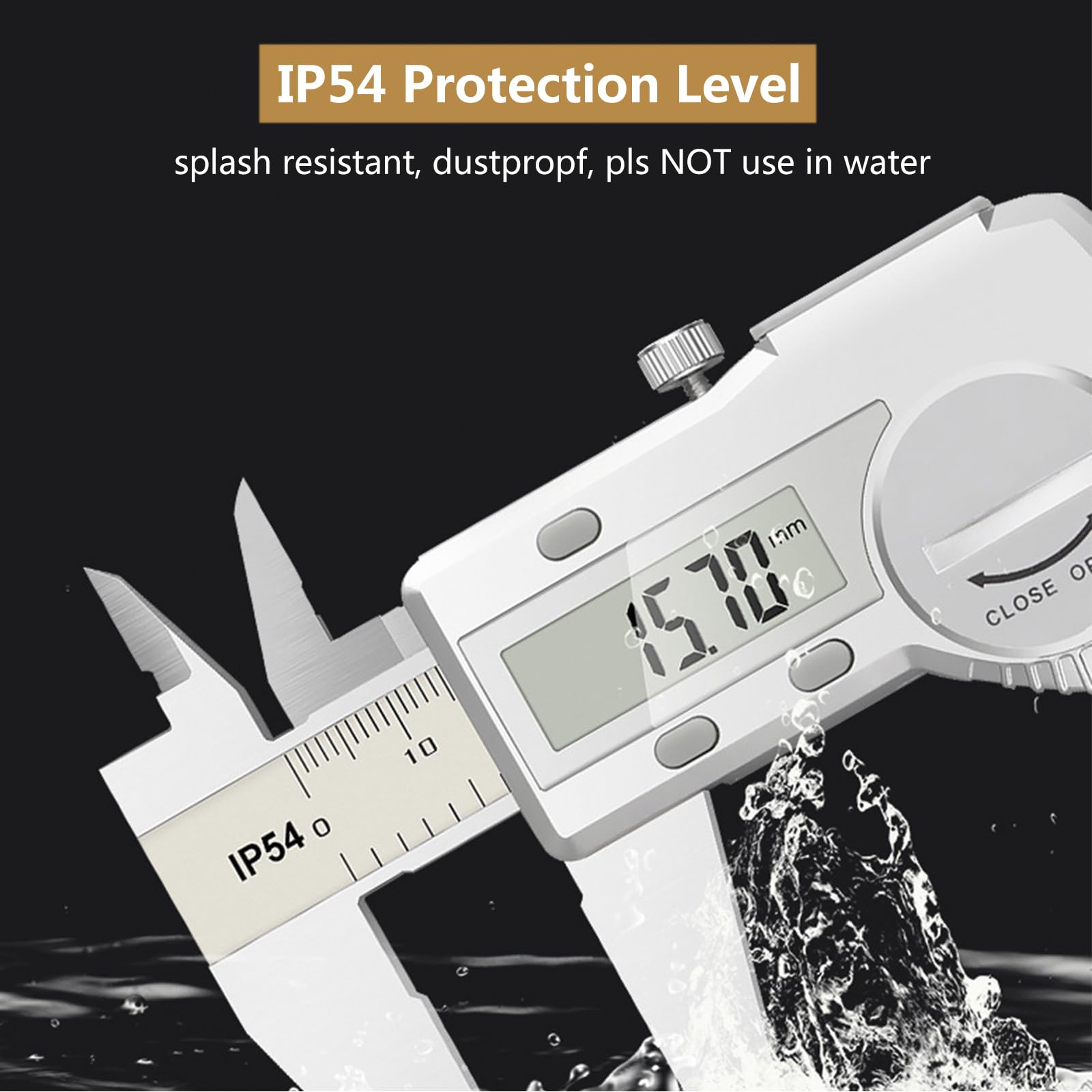 Pie de Rey Digital Impermeable IP54 con Puerto USB, Calibre Digital de Acero Inoxidable con Pantalla LCD, Calibrador Vernier para Mediciones Externas,Internas,Profundidad y Paso,300mm/12"