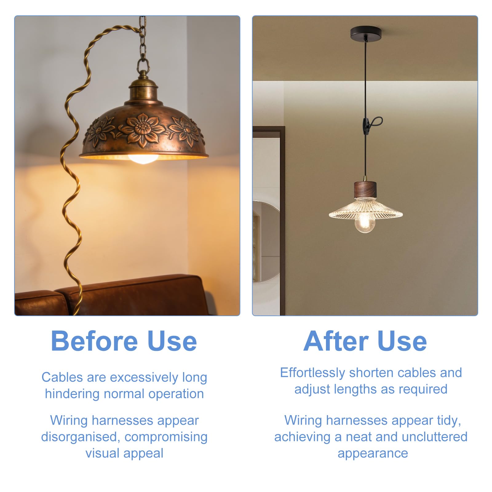 4SZT. Skracacze kabli do lamp wiszących Skracacze kabli do lamp wiszących 5–8mm Skracacz kabli oświetleniowych Regulacja długości przewodu do żyrandoli Regulacja długości kabla żyrandola Bez cięcia