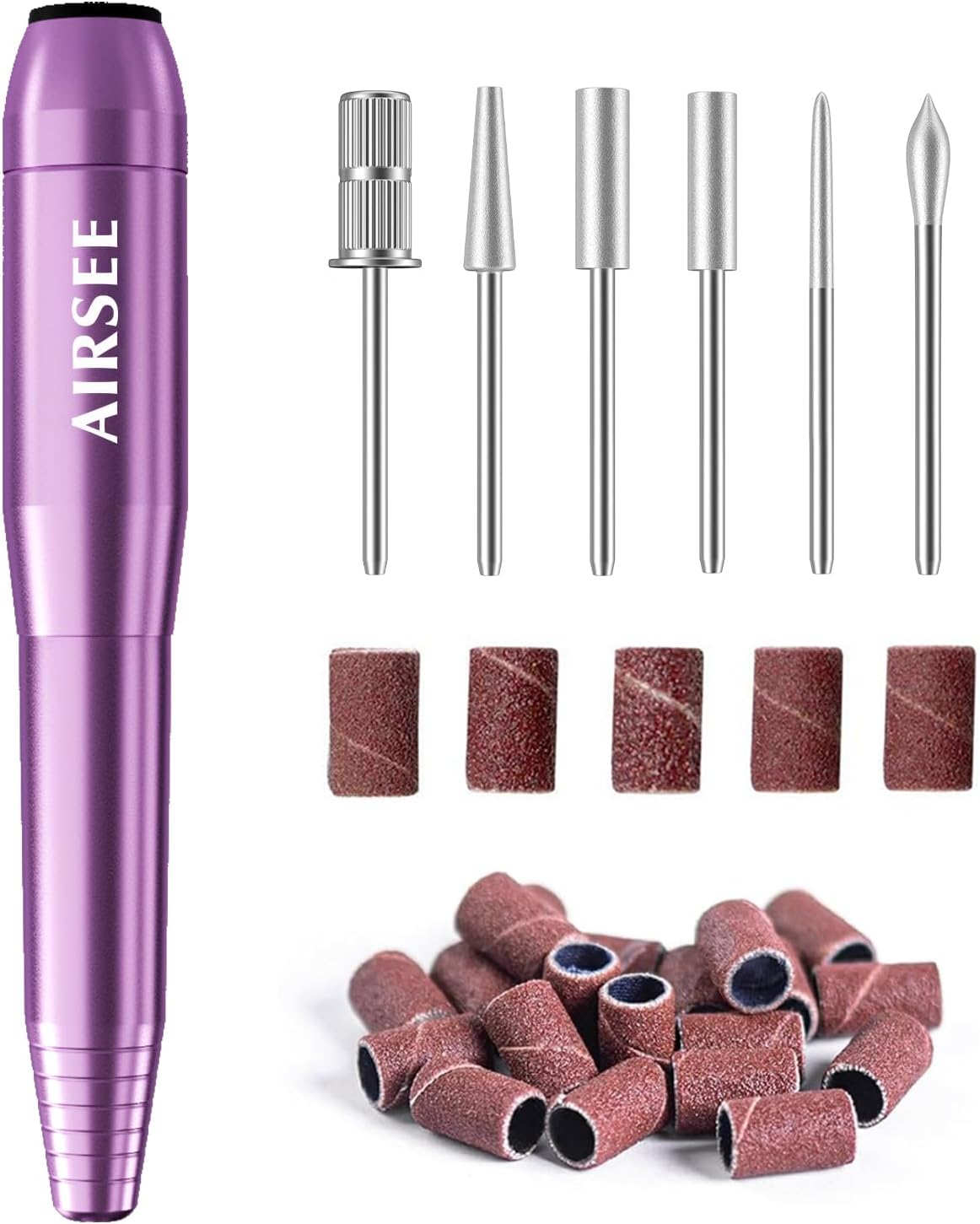 AIRSEE Portable Electric Nail Drill Professional Efile Nail Drill Kit for Acrylic, Gel Nails, Manicure Pedicure Polishing Shape Tools with 11Pcs Nail Drill Bits and 56 Sanding Bands N24 (Purple)