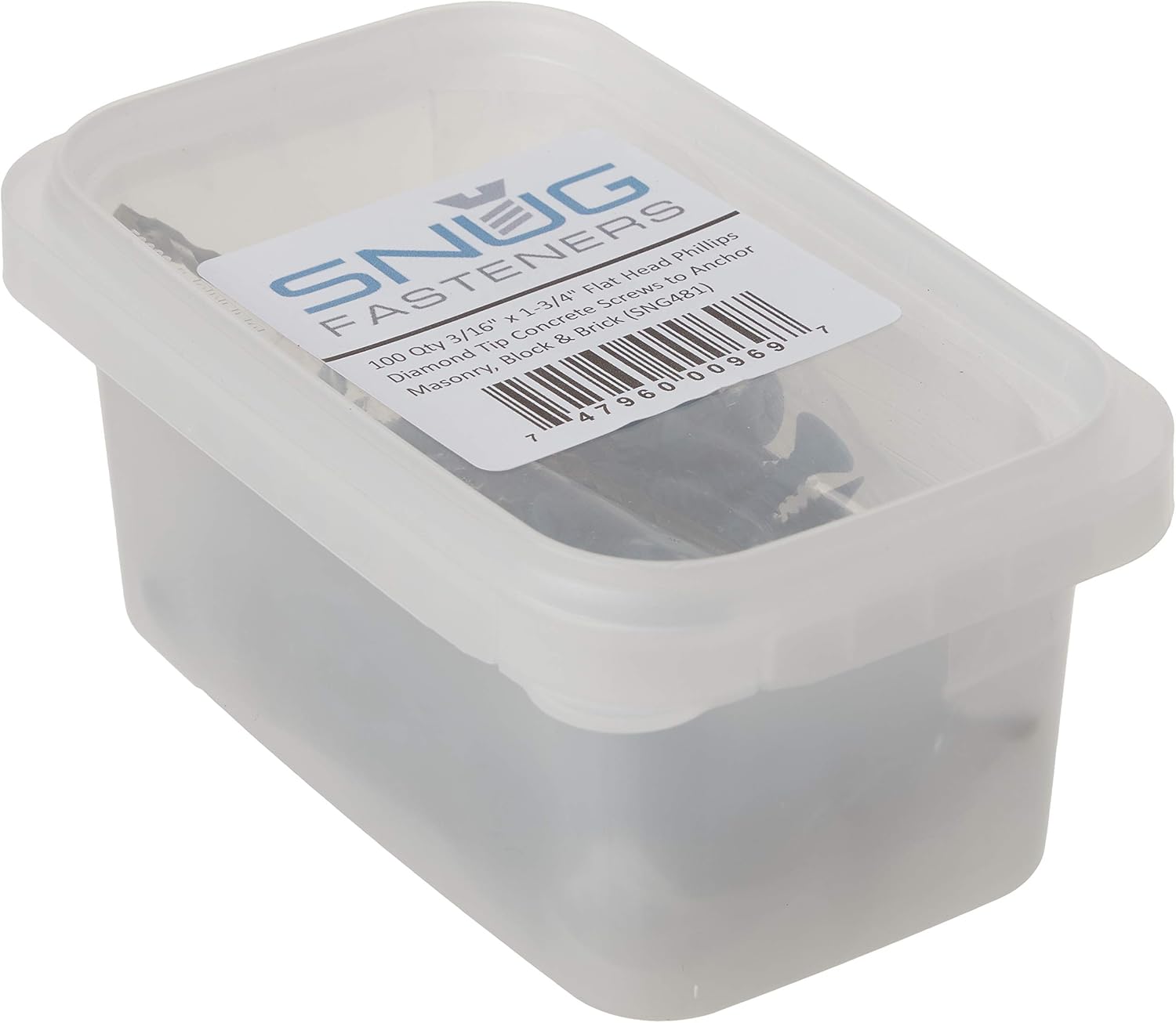 SNUG Fasteners (SNG481) 100 Qty 3/16" x 1-3/4" Flat Head Phillips Diamond Tip Concrete Screws to Anchor Masonry, Block & Brick, Count