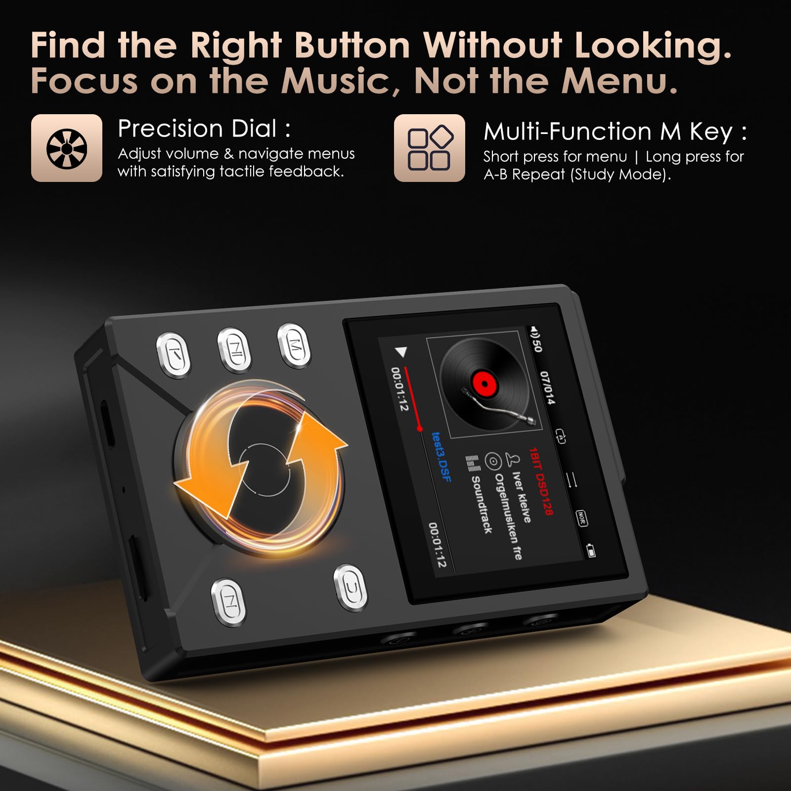 Gueray Lettore MP3 HIFI 16GB con Bluetooth 5.3 - Lettore Audio Digitale Alta Risoluzione Senza Perdita, Supporto Radio FM, Registratore Vocale, Scheda di Memoria da 64GB (Espandibile fino a 256GB)