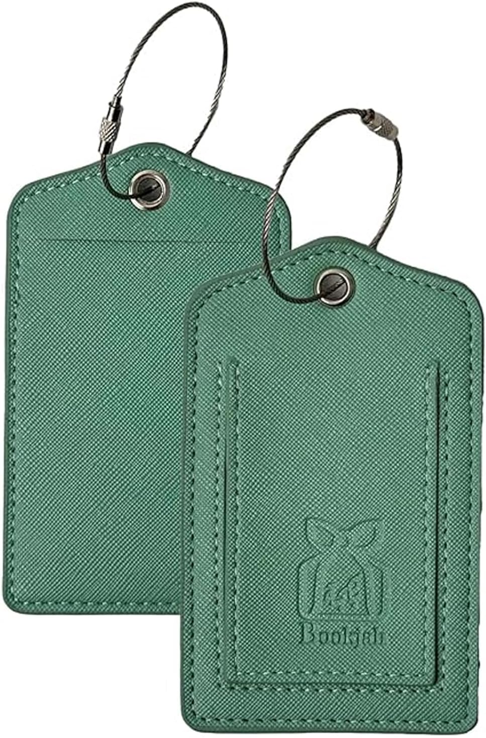 Bookjah Premium PU Leather Luggage Tag with Stainless Steel Ring, Hidden Address Slot for Privacy, Stylish Design, Versatile Use for Bags, Backpacks, and Suitcases – Durable and Elegant (Celadon)