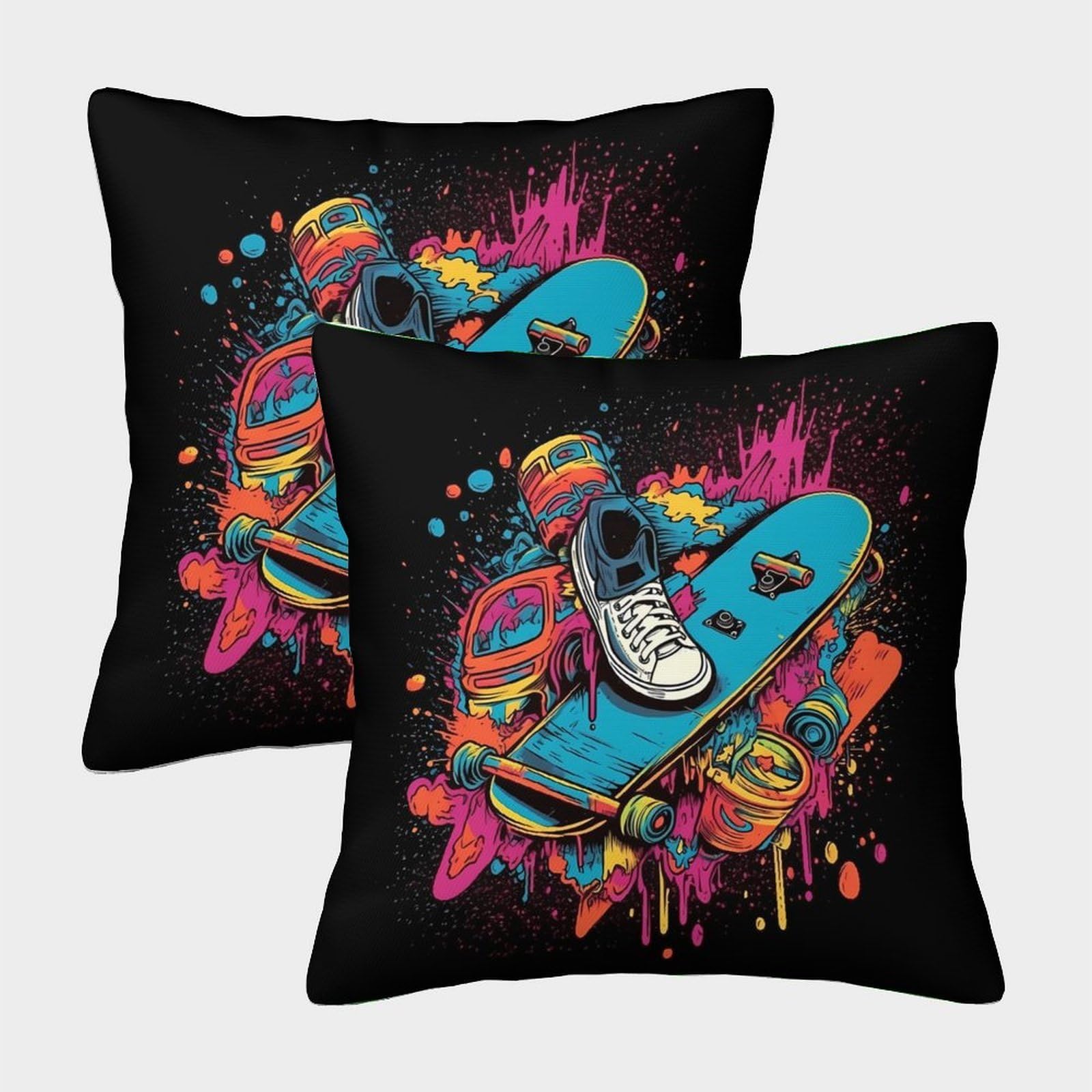 Graffiti Accented 3D Printed Skateboard Pillowcase Microfiber Bedroom Decor Youth Skate Art Pillow Cover Home 40x40cm