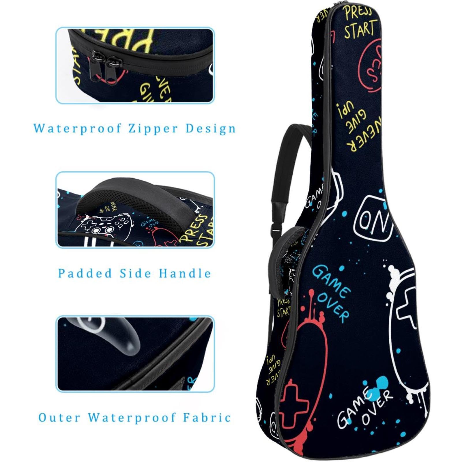Torba na gitarę akustyczną Wodoodporny plecak na gitarę Gruby miękki wyściełany gamepad Klasyczna obudowa na gitarę, wielobarwny, 42.9x16.9x4.7 in, Organizer do torby