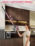 Cordless Vacuum Cleaner, 10 in 1 Stick Vacuum with Powerful Suction, Hose, Green LED Light, Anti-Tangle Brush, Lightweight Rechargeable Vacuum Cleaner for Home, Hardwood Floors, Pet Hair (Black Pink)