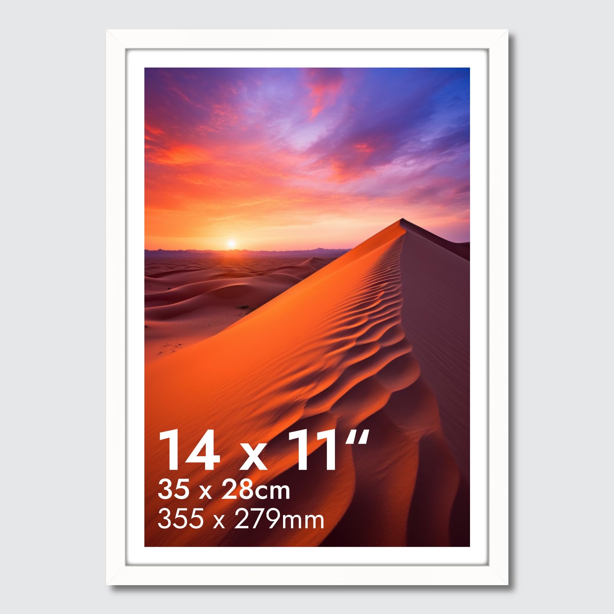 HNK White Picture Frame 14 X 11 Inches Engineered Wood and Plexiglass, 35x28cm Photo Frame Dual Orientation Landscape or Portrait, 11x14 Picture Frame Wall Hanging Display Photos, Posters