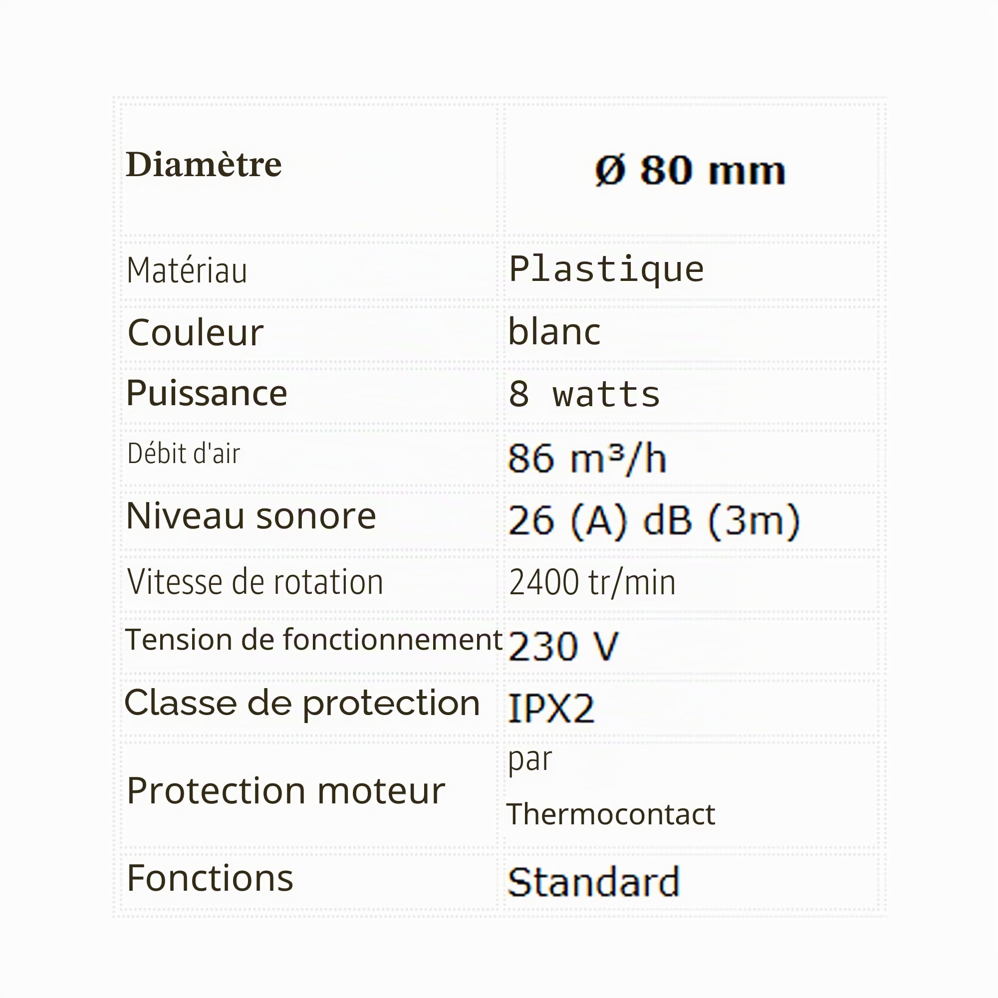 MKK Ventilateur de salle de bain - Ventilateur mural pour espace de vie, blanc, Ø 80 mm, silencieux, câble + interrupteur