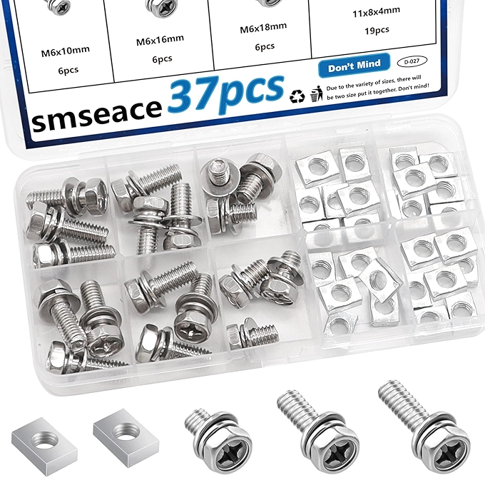 摩托车电池接线母螺母和螺栓套件 37件不锈钢 M6 适用于DIY、摩托车、ATV
