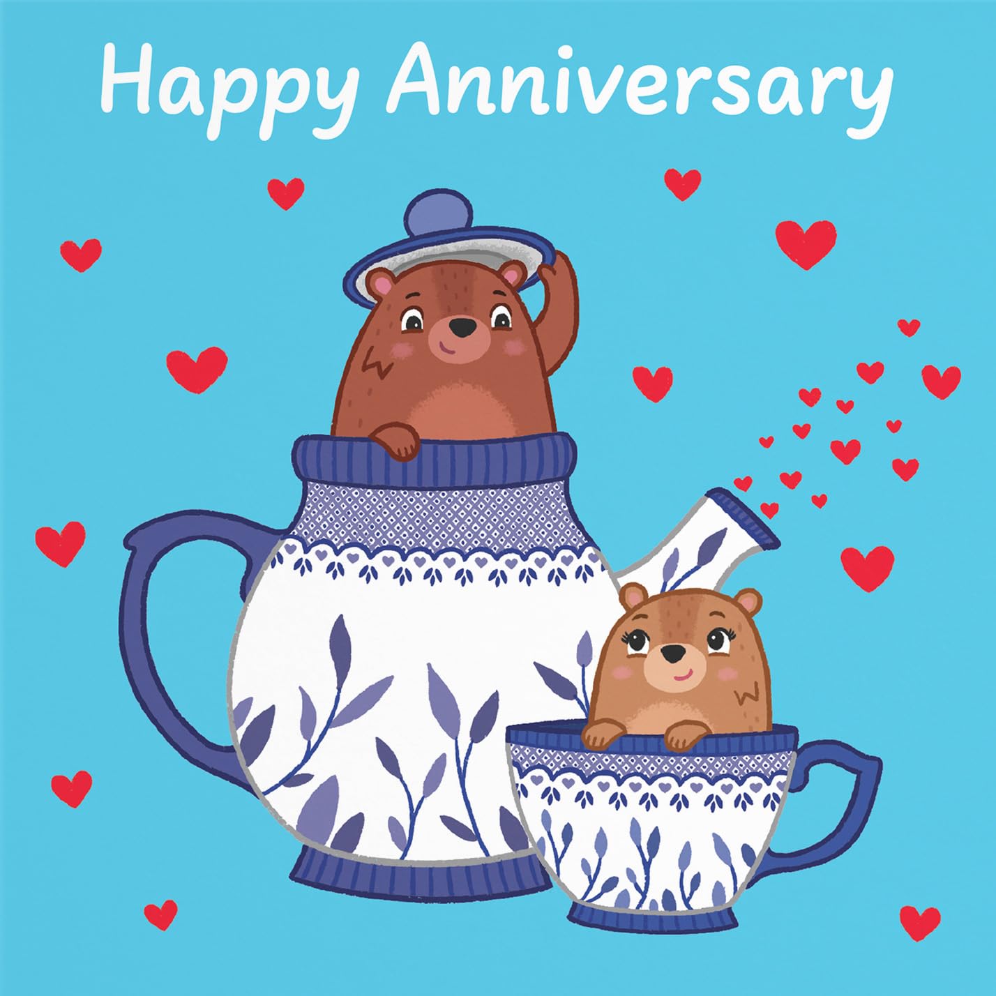 Hunts England - Cute Teapot Anniversary Card - for Him Her, Couple, Men, Women - Fun Bears Anniversary Card - Love Story Collection - Image 2