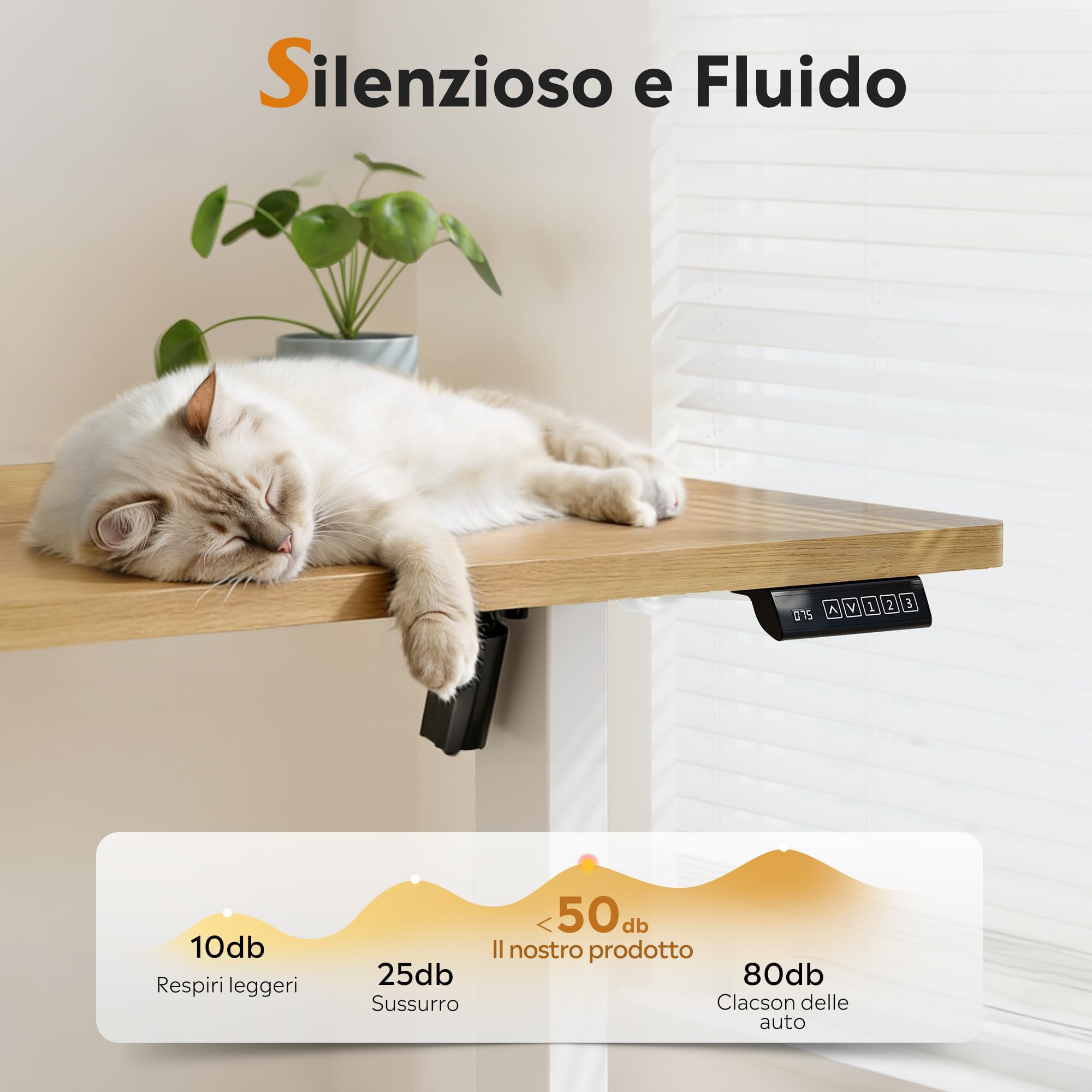 DEVAISE Scrivania Regolabile in Altezza Elettrica 120x60 cm, Scrivania Ufficio Ergonomica con Piano a 2 Sezioni, Funzione Memoria e Sistema Anticollisione, Altezza 72-118 cm,Rovere