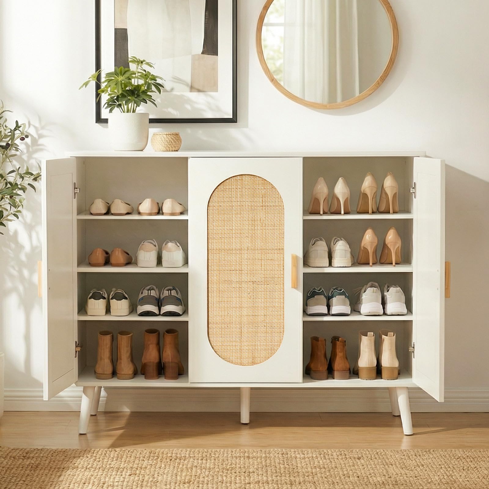 HOKEEPER Schuhschrank schmal, platzsparend | Schuhkipper, Kommode, Holz, mit Tür, Weiß, robuste MDF-Konstruktion, bietet Stauraum für mehrere Paar Schuhe