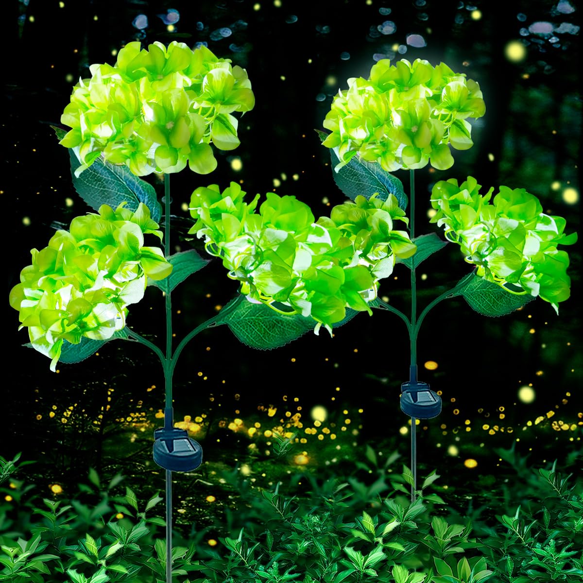 Aolyty Solar Hydrangea Flower Lights, LED Garden Light, 2 Pack, Green