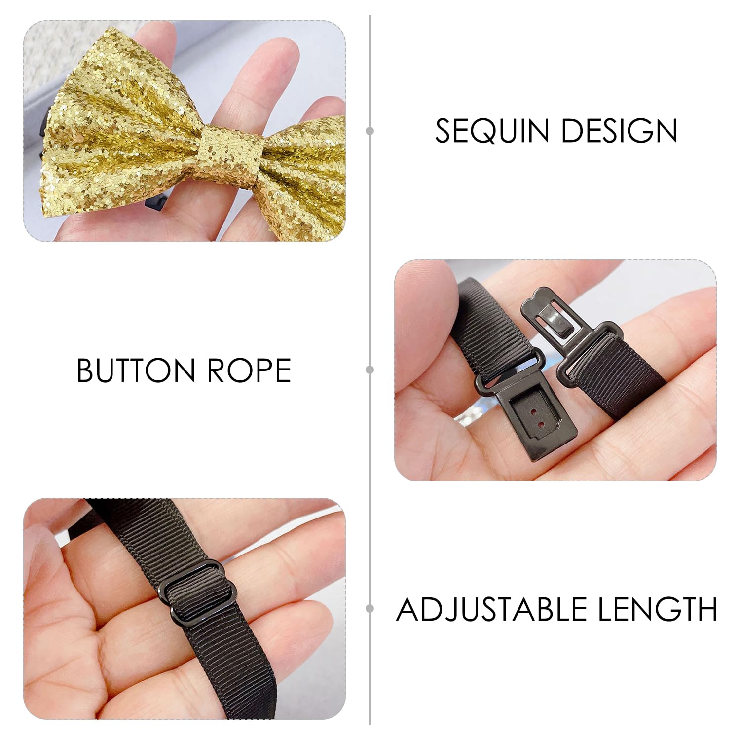 3 Pieces Bow Tie, 1 Piece Black Tie, Glitter Sequin Bow Tie, Men'S Gown Bow Tie, Adjustable Bow Tie, Party Dance Costume Decoration - Image 3