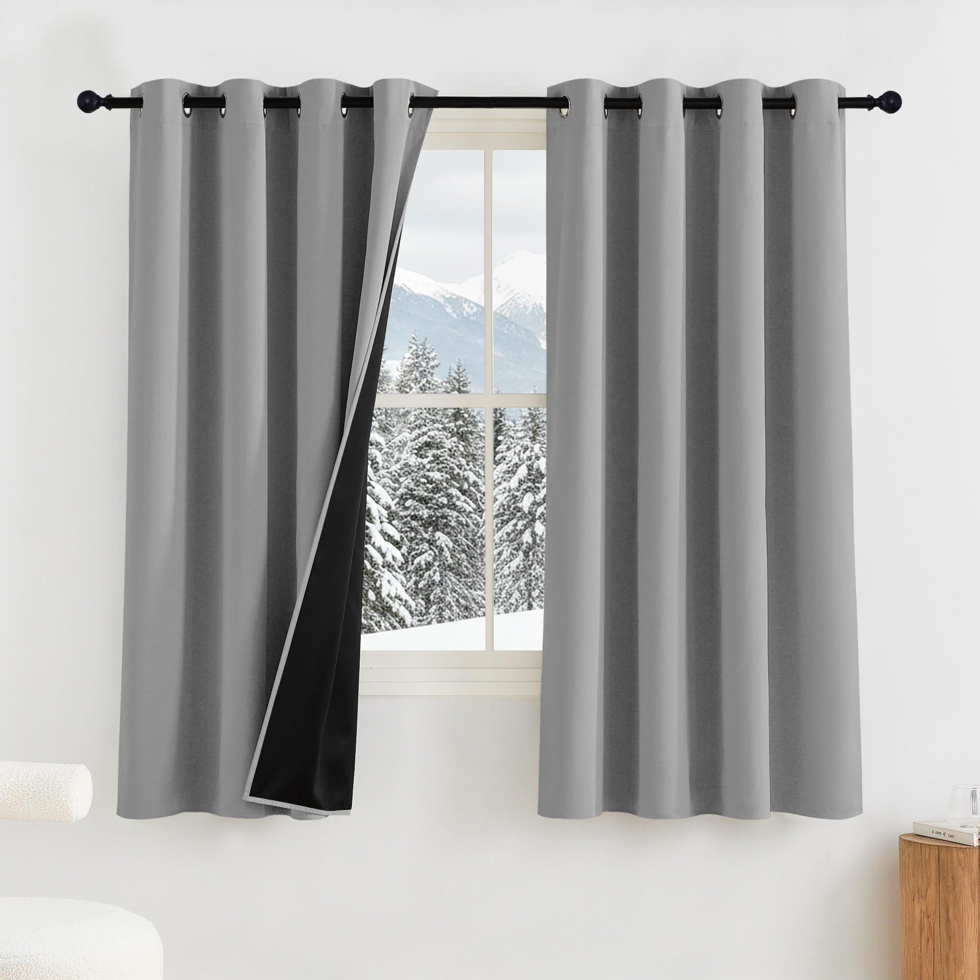 PONY DANCE Cortinas Cortas Opacas para Ventanas de Cocina/Comedor, Cortinas Termicas Aislantes Blackout con Ollaos 2 Piezas,140x160cm,Gris Claro Global Recycled Standard OEKO-TEX STANDARD 100 Global Recycled Standard Global Recycled Standard