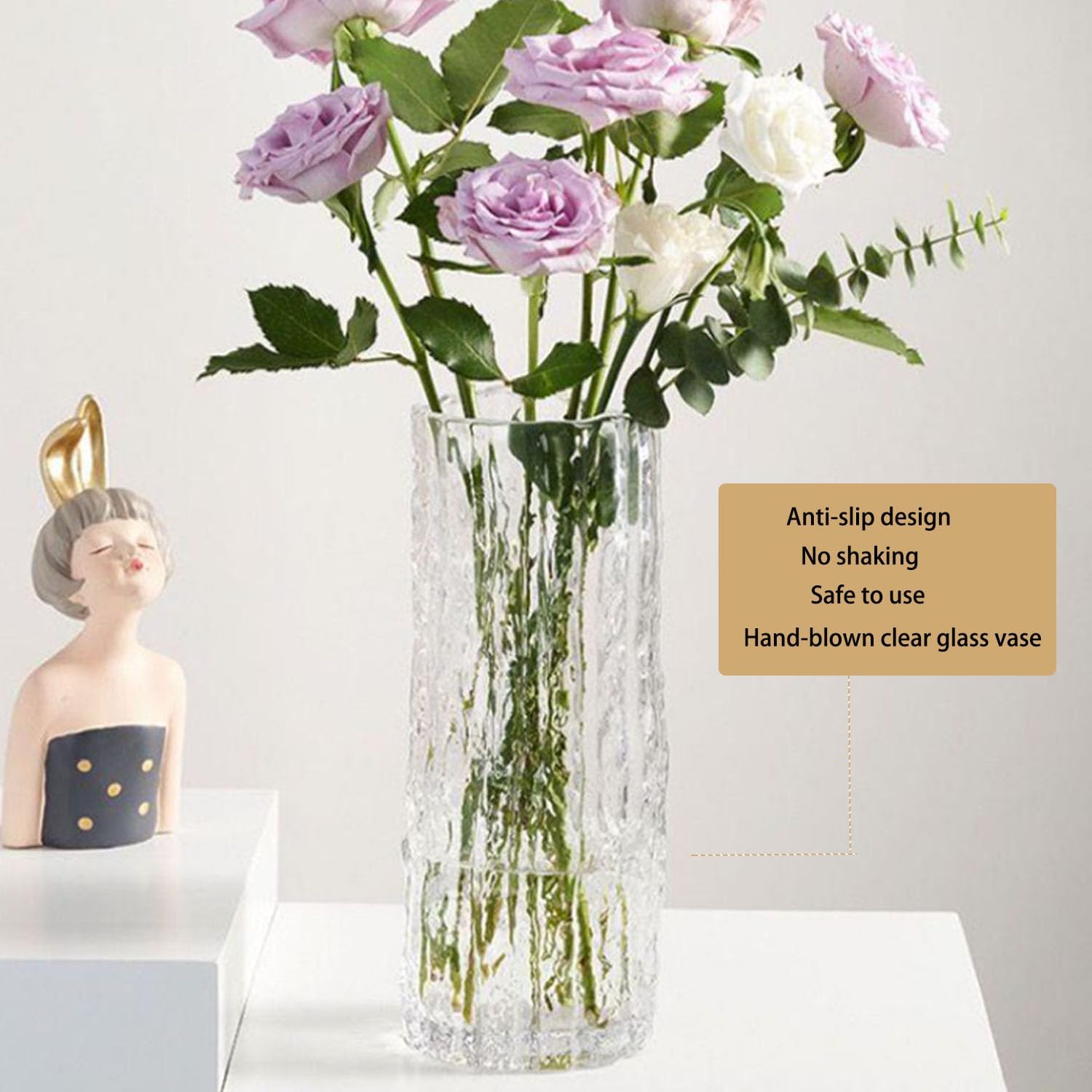 GILDE Decoratieve vaas glazen vaas - bloemenvaas windlicht van glas - met ronde noppen - moderne decoratie cadeau verjaardagscadeau - kleur: grijs hoogte 28 cm