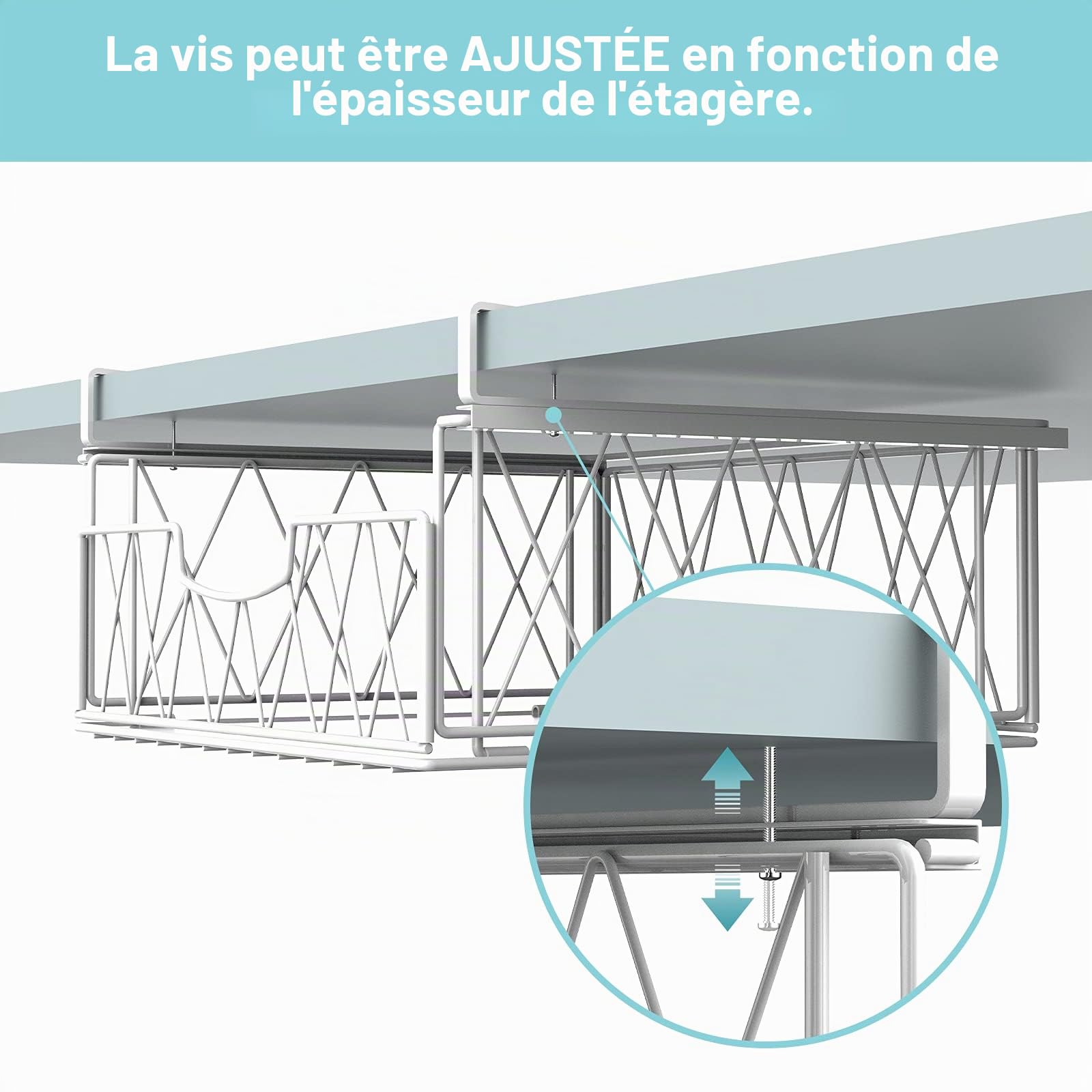 Bomclap Lot de 2 paniers de rangement suspendus en métal pour cuisine, garde-manger, bureau, bibliothèque, blanc