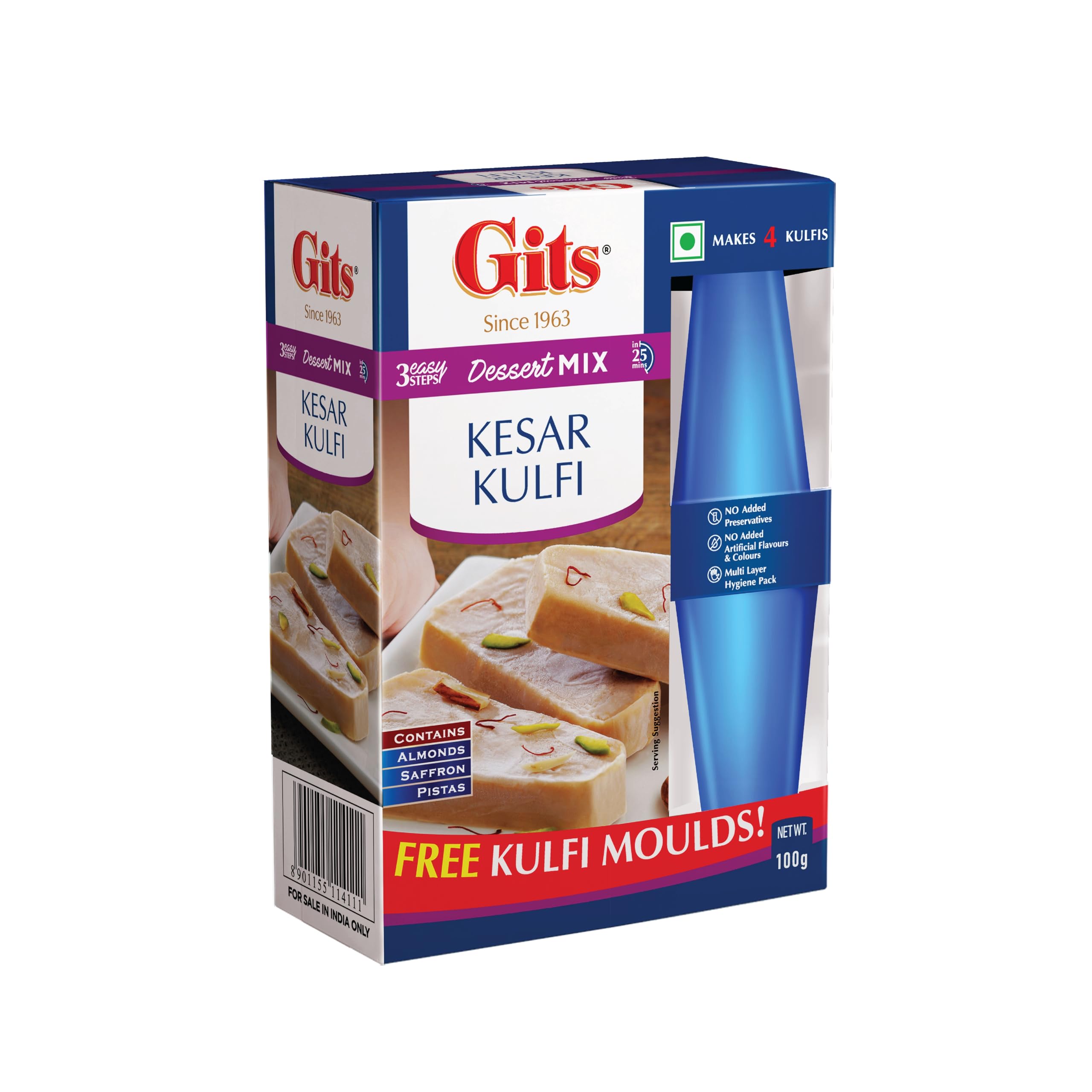 Gits Instant Kesar Kulfi Dessert Mix with Free Kulfi Moulds, 100g