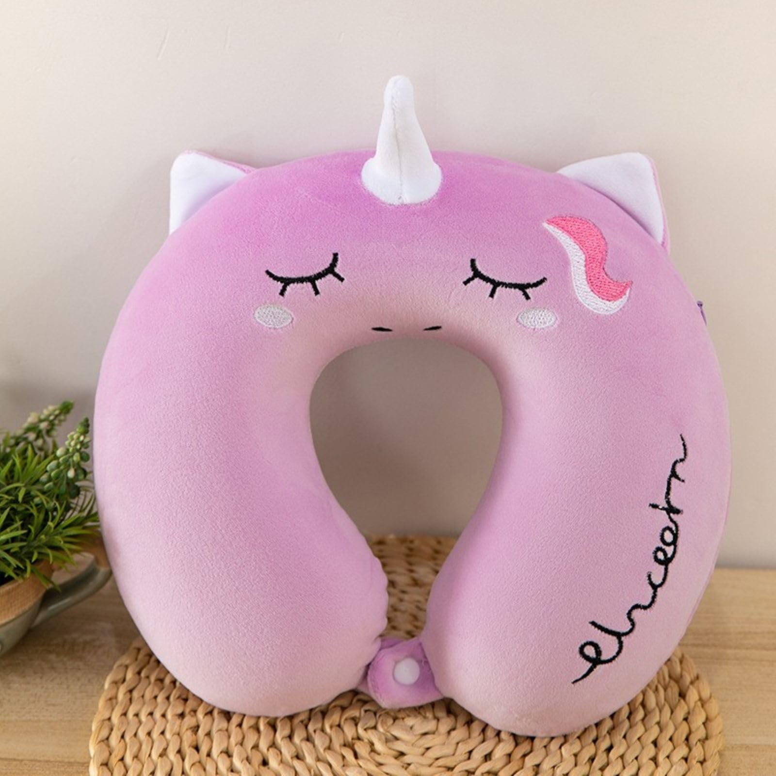 DC DECORIO Kids Travel Pillow,Unicorn Fiber with,U-Shaped Airplane Car Flight Head Neck Support Pillow for Adults Toddler Children,Boys,Girls (Purple)-image-12