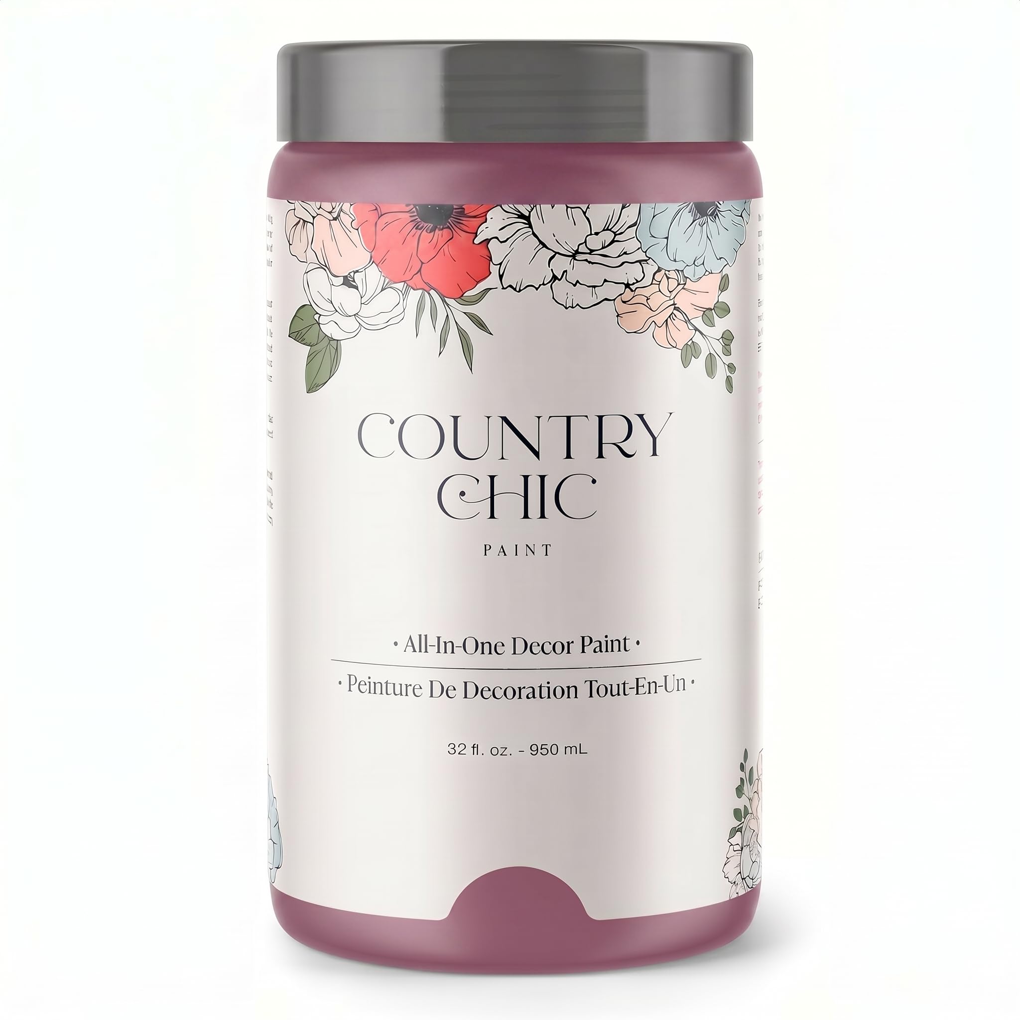 Country Chic All-in-One Chalk Paint for Furniture, Cabinets, Home Decor, Eco-Friendly, Matte Finish, Built-In Primer &amp; Top Coat for Wood, Metal - Fragrant Blooms (Muted Bright Pink) quart (32oz)