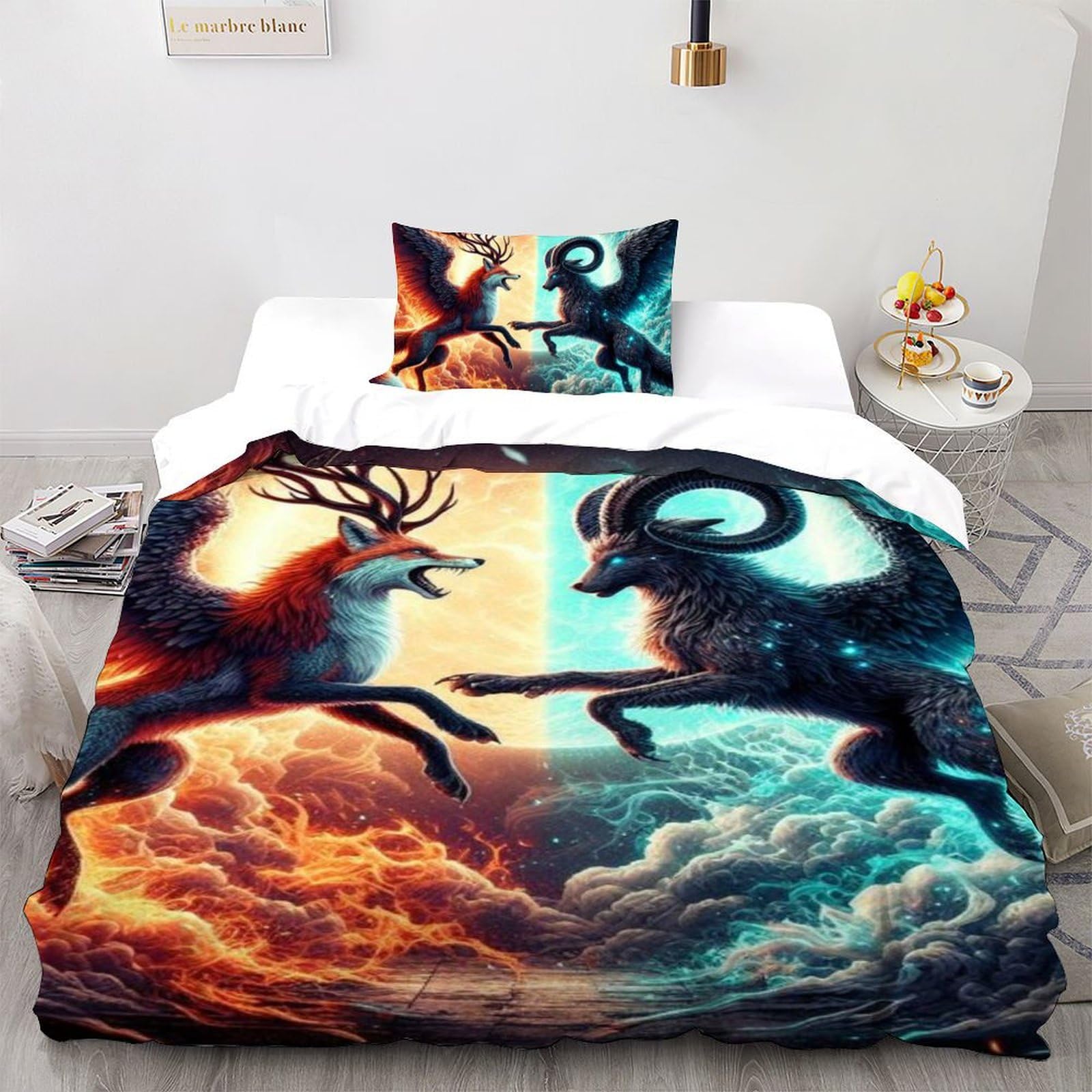 Housse de couette enfant 135x200cm animaux de la forêt lit simple microfibre imprimé 3D