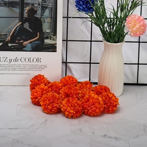 Miniatura 7 de Cabezas de flores de caléndula a granel, 50 cabezas de flores artificiales para guirnaldas y manualidades, flores falsas de caléndula de seda para