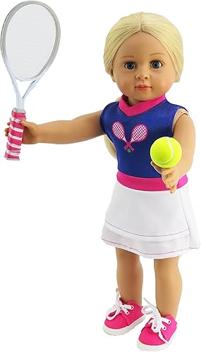 Miniatura 4 de American Fashion World Conjunto de tenis morado y blanco para muñecas de 18 pulgadas | Juego de 5 piezas | Calidad premium y diseño moderno | Ropa