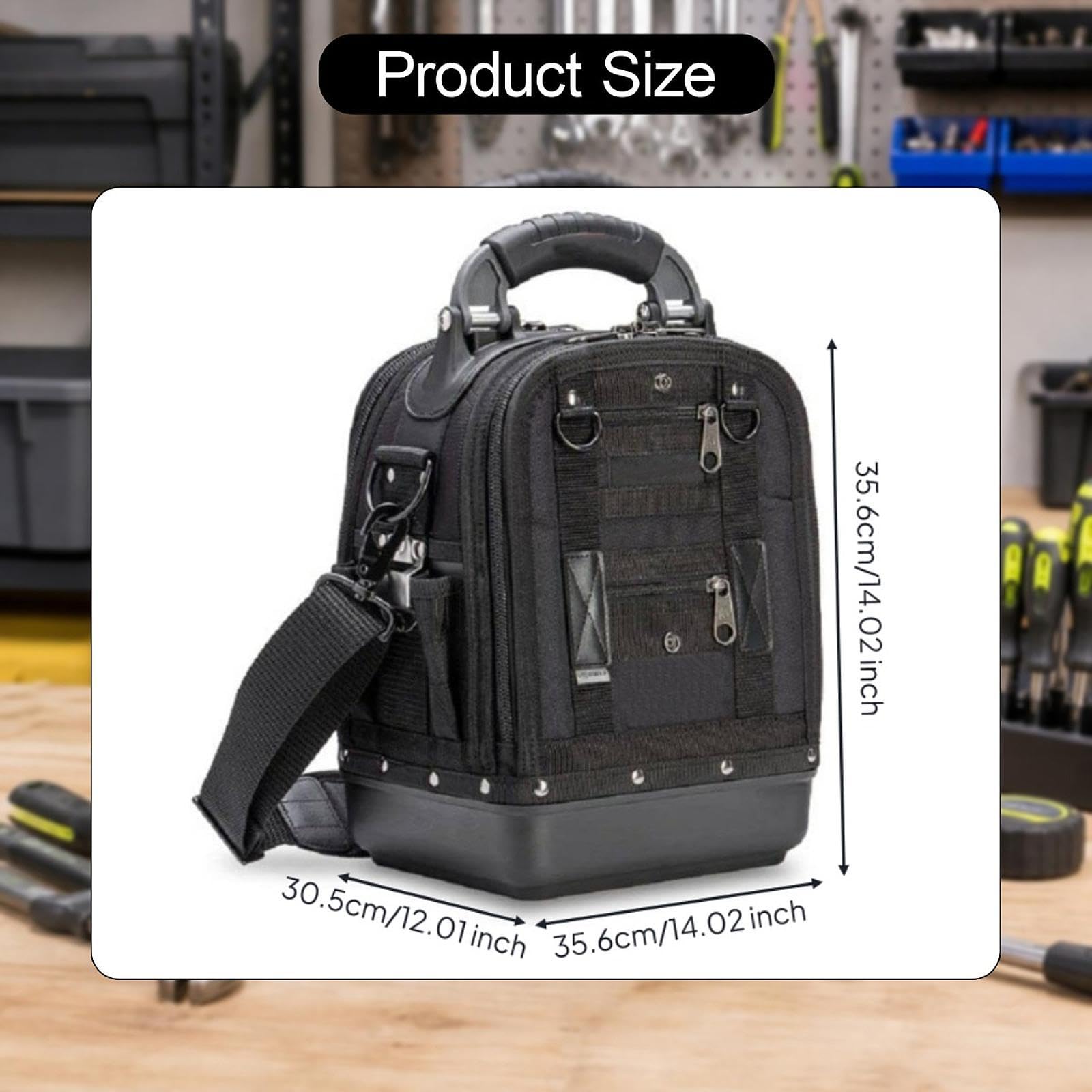 Bolsa de Herramientas Portátil, Soporte para Herramientas, Fuelle Rígido, Oxford 900D, Bolsillo Extraíble, Asa Acolchada, Ideal para Proyectos de Bric, Negro