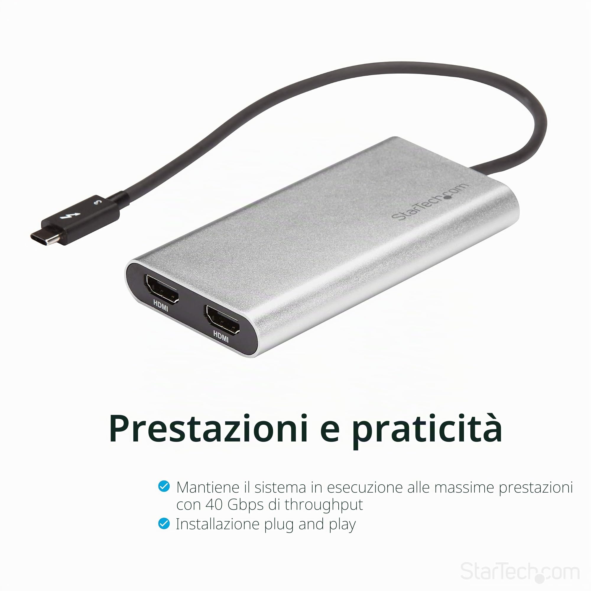 StarTech Adattatore Thunderbolt a Doppio HDMI 2.0, 4K 60Hz (TB32HD24K60) | Convertitore video, Per 2 monitor