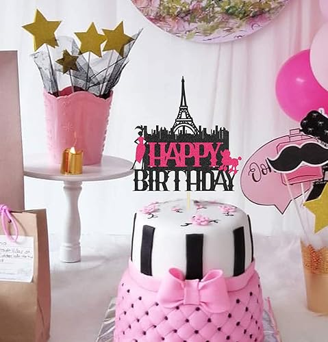 Miniatura 4 de Decoración para tartas de la Torre Eiffel de París de Feliz Cumpleaños para niñas y mujeres