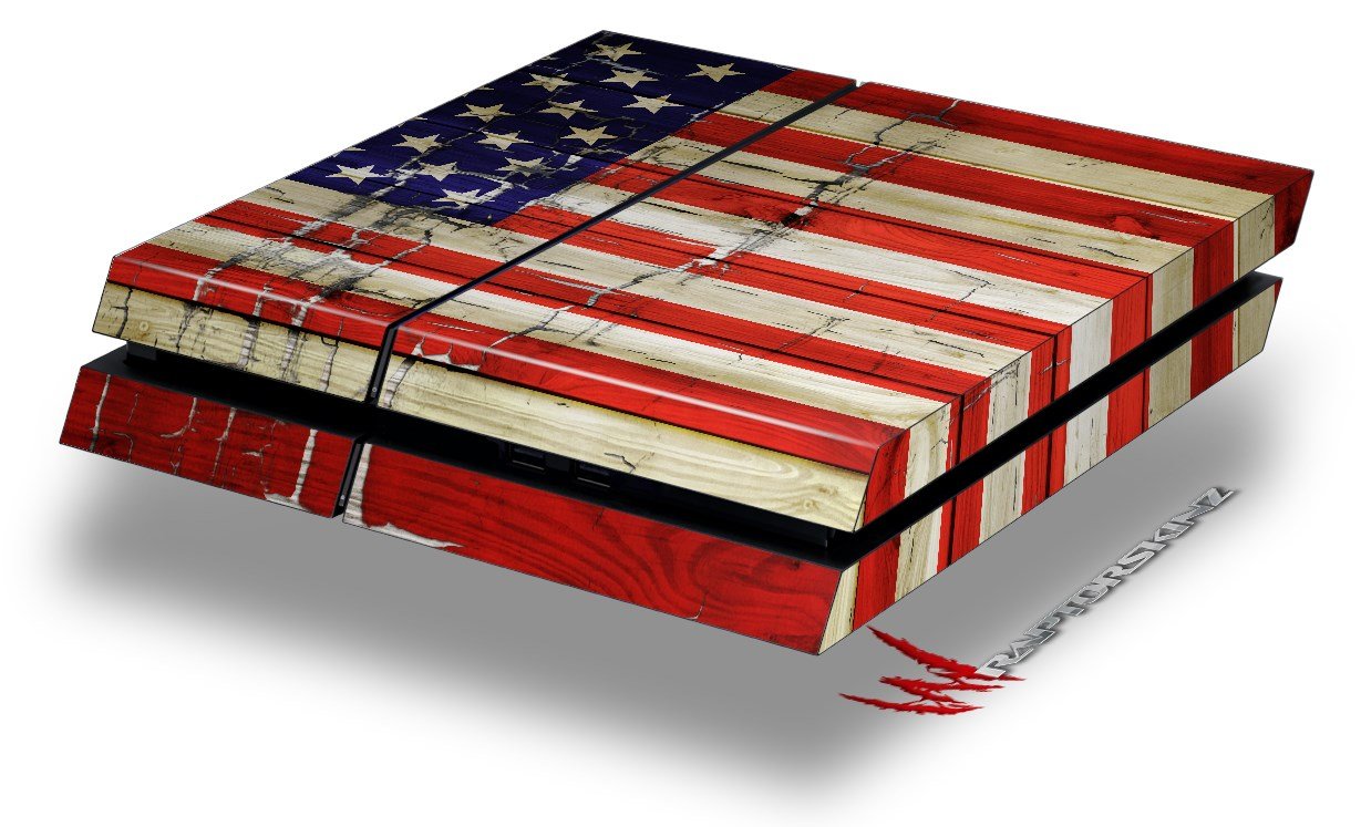 Painted Faded and Cracked USA American Flag - Decal Style Skin fits original PS4 Gaming Console