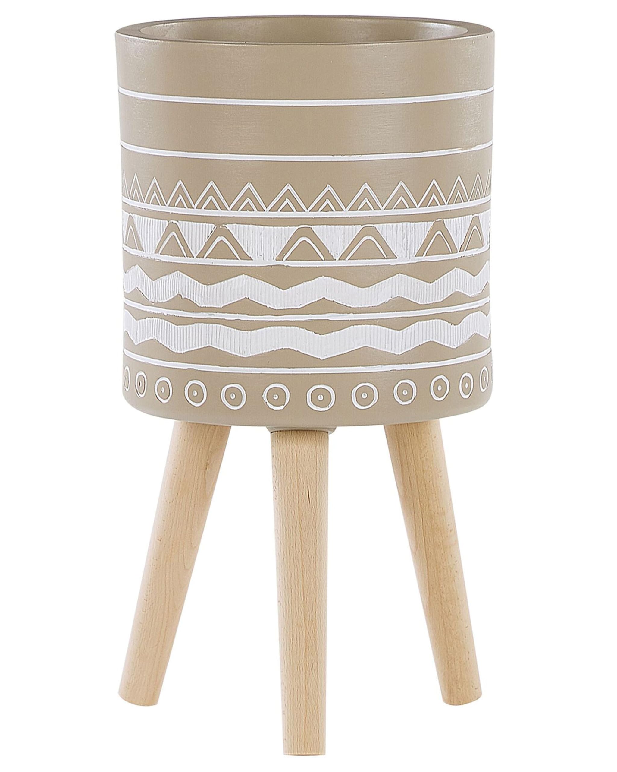 Blumenbehälter in Beige mit 3 Holzbeinen geometrisches Muster ⌀ 25 cm Milina