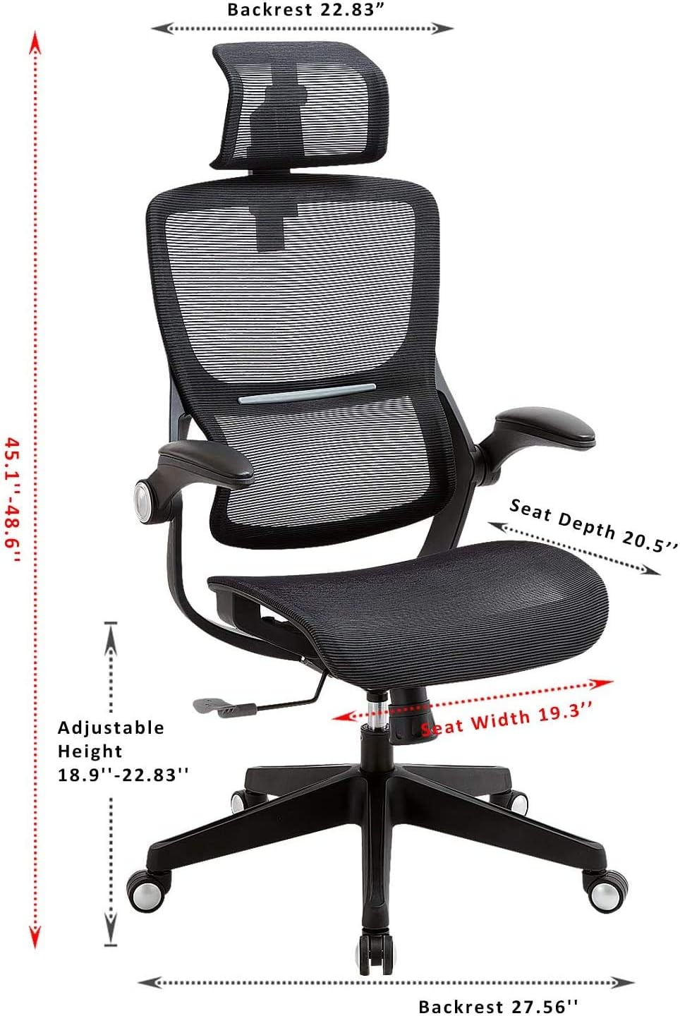 Ergonomic Office Chairs, Mesh Desk Chair with Adjustable Headrest and Seat Height, Flip-up Armrest Executive Chair, High Back Computer Chair, BIFMA Passed Task Chairs with 5-Year Warranty : Home & Kitchen