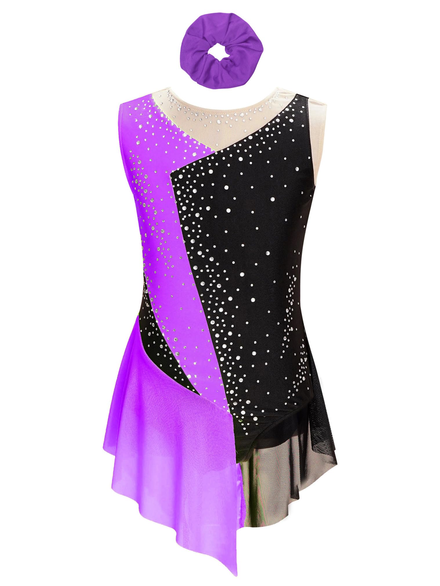 JEATHA Maillot De Danza Baile Brillantes Niñas Maillot Sin Manga con Malla Transparente Vestido De Patinaje Artístico Gimnasia Ropa De Bailarina — view 11