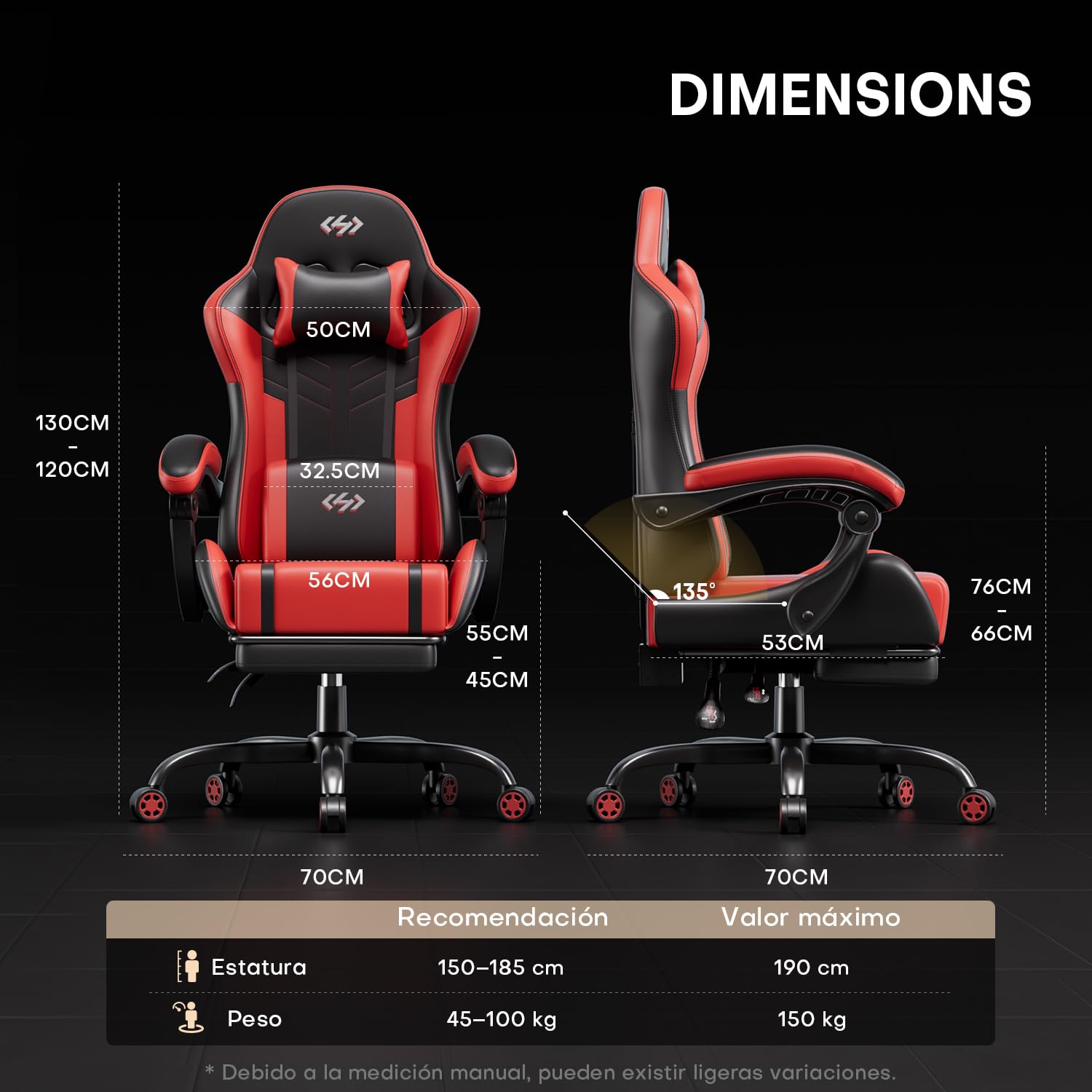 HLFURNIEU Silla Gaming con Masajeador, Silla Gamer Ergonómica con Cojín Lumbar Masajeador y Reposapiés, Sillón Gamer Altura Ajustable, Cadeira Gaming Negro y Rojo
