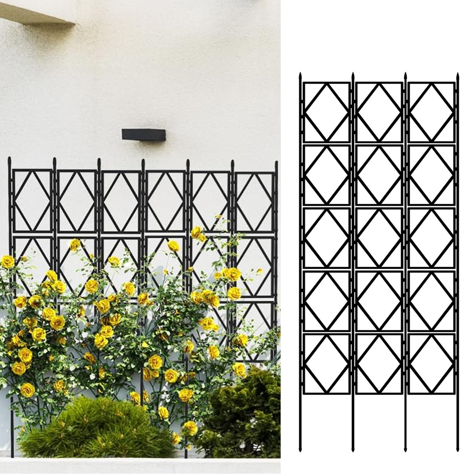 Treillis de jardin en métal noir pour plantes grimpantes, support pliable durable pour vignes, roses et légumes, panneau décoratif d'extérieur (60 x 91 cm) idéal pour améliorer le jardin