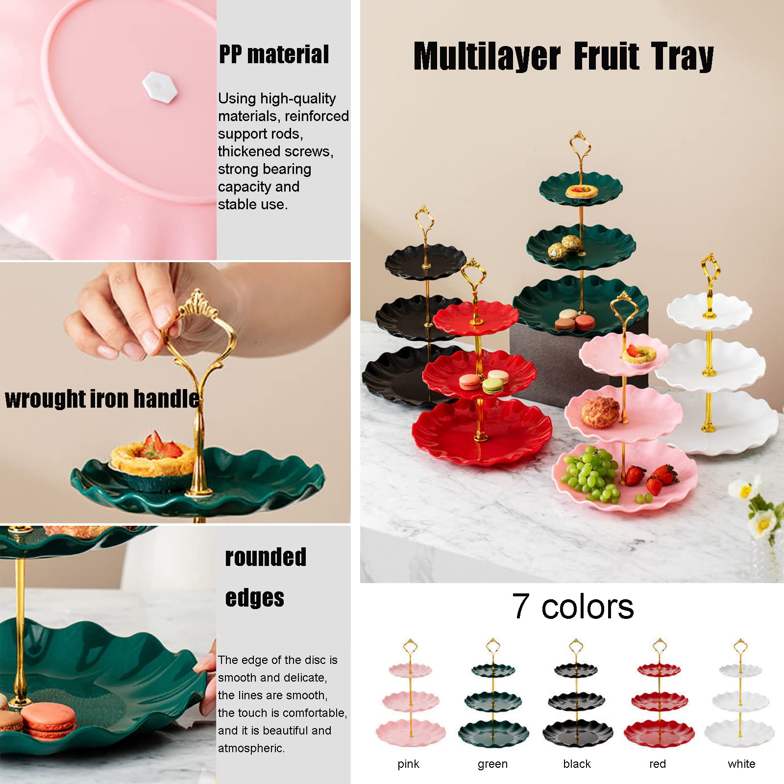 Alzata per Torta a 3 Piani Pastiglia di Formaggio Frutta Biscuit Servings Utilizzato in Tazza di Carta Muffins Festa Compleanno Supporto per Espositore da Sposa (Pink)