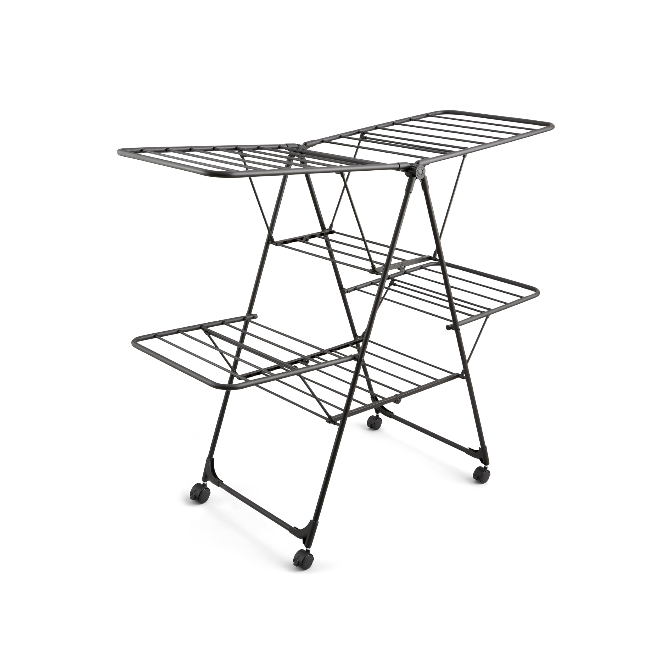 Swan Stealth Jumbo Collapsible Clothes Airer with 26m of Drying space, 30kg Weight Capacity, Integrated Wheels, Anti-Slip Coating and Easy Storage, Black