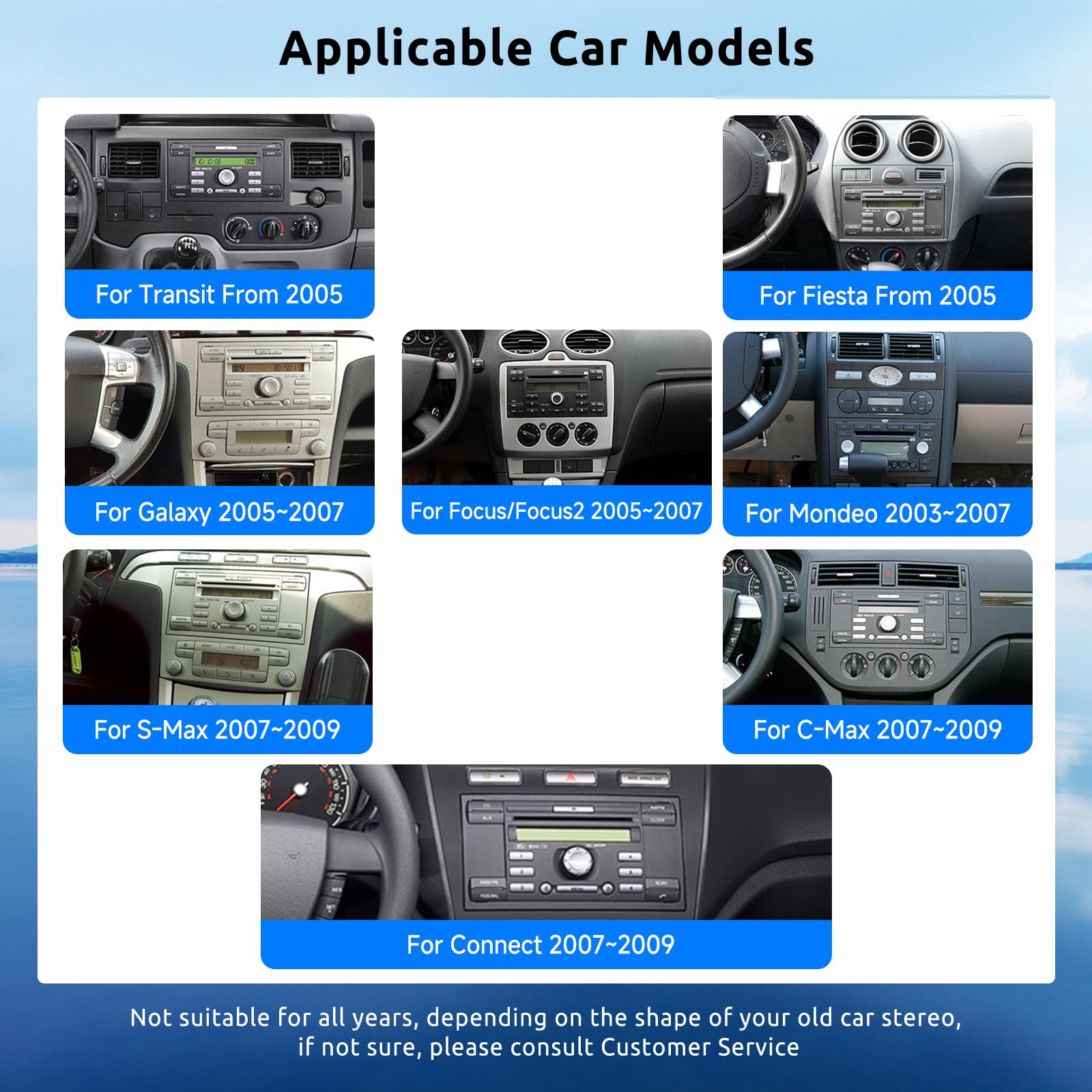2G+64G Radio Coche Android 13 para Ford Focus Fiesta C/S-MAX Transit Galaxy Mondeo Connect con Pantalla Táctil HD 7” con CarPlay y Android Auto GPS Wi-Fi USB BT FM RDS
